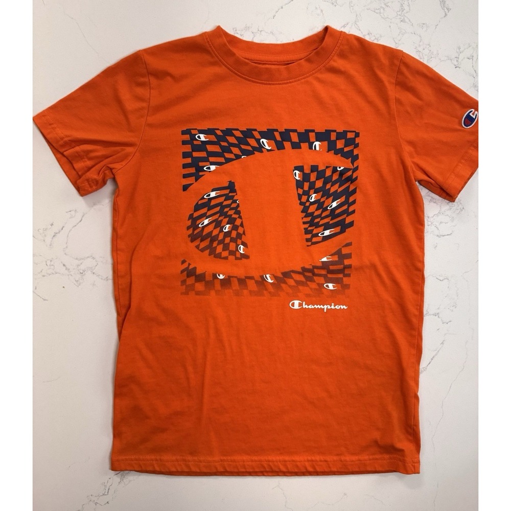 Champion Youth Checker Fade Short Sleeve Tee Orange Blue Size M (10/12)